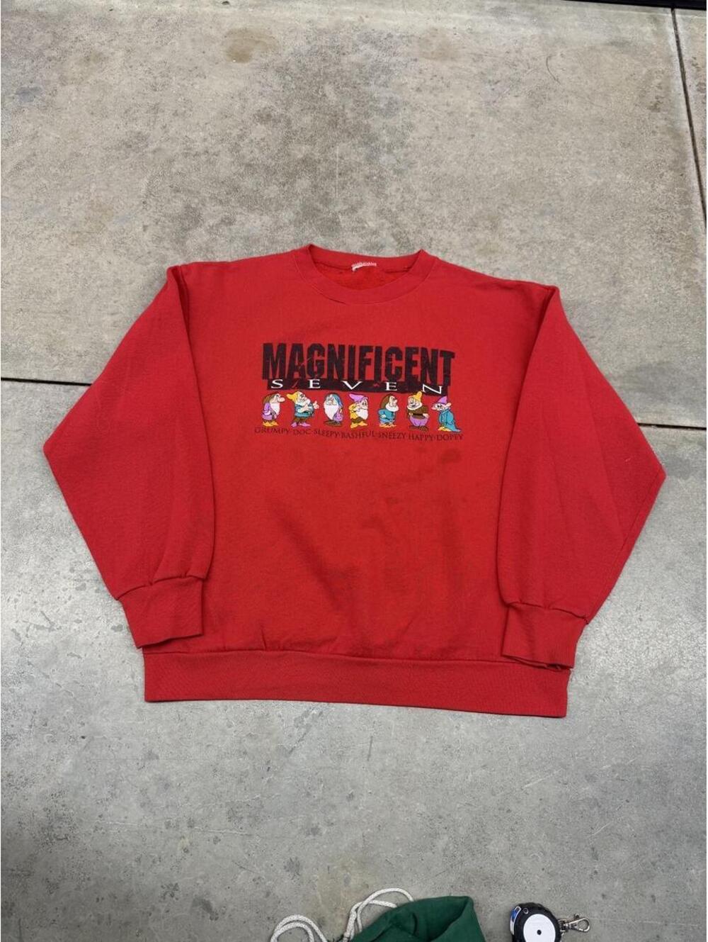 vintage magnificent seven snow white and the seven dwarves red disney crewneck